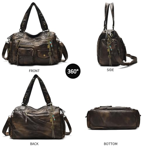 Image of Worldlyda Crossbody Bags for Women Large Tote Soft Leather Purses Washed Y2K Hobo Vintage Handbag Shoulder City Bag