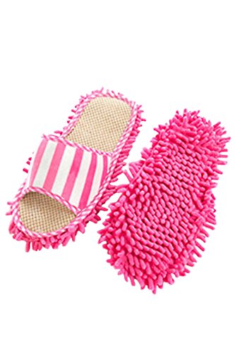 Gosear-1par Zapatos de Zapatillas de Chenille Ultrafino con Función de Polvo mopa de Limpieza para Interior de Casa(Rosa)