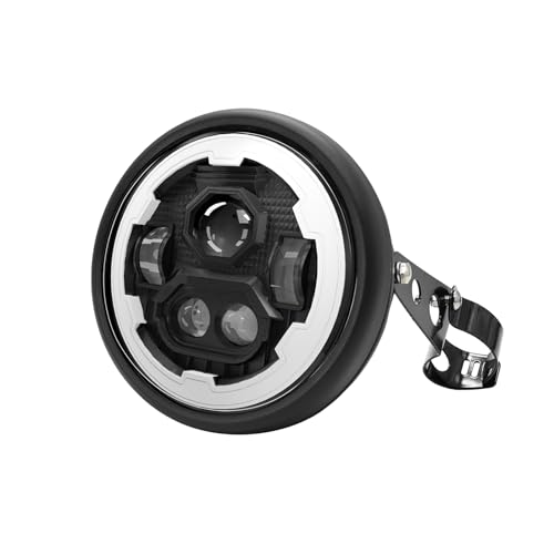 Shkalacar Phare LED pour moto de 7 pouces avec boîtier et feux de croisement/feux de croisement DRL yeux angulaires Phare LED rond de 7