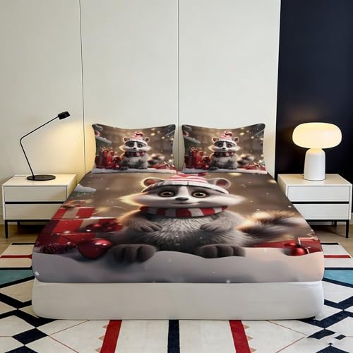 Drap housse protection matelas raton laveur Noël microfibre 90x200 - 4
