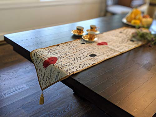 Tache Romantic Cursive Handwritten Love Letter Valentine Hearts Beige Table Runner - Vintage Farmhouse Woven Tapestry Kitchen Dining Dinner Linen Napery Cloth - 13 X 54 Inches #TOP3