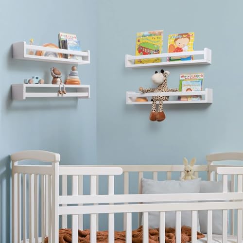 Gieanoo Bücherregal Kinder Wand,60cm Weiß Wandregal Kinderzimmer 2er-Set Massiv Kiefer Schweberegale für Babyzimmer Kinderzimmer deko Küche Gewürzregal