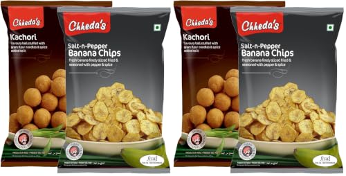 Image of Chheda's - Salt N Pepper Banana Chips (350 Gm) and Dry Kachori (300 Gm) | Banana Wafers | Indian Namkeen | Tasty Snacks | Ready to Eat - Combo Pack (Pack of 2)