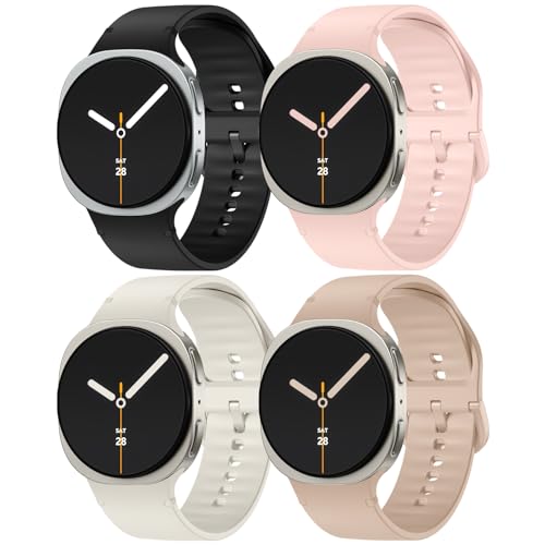 Lenrao 4 Pack Sport Band Compatible with Samsung watch 8 bands 40mm 44mm, No Gap Soft Silicone Strap One Click Waterproof Replacement for Women Men