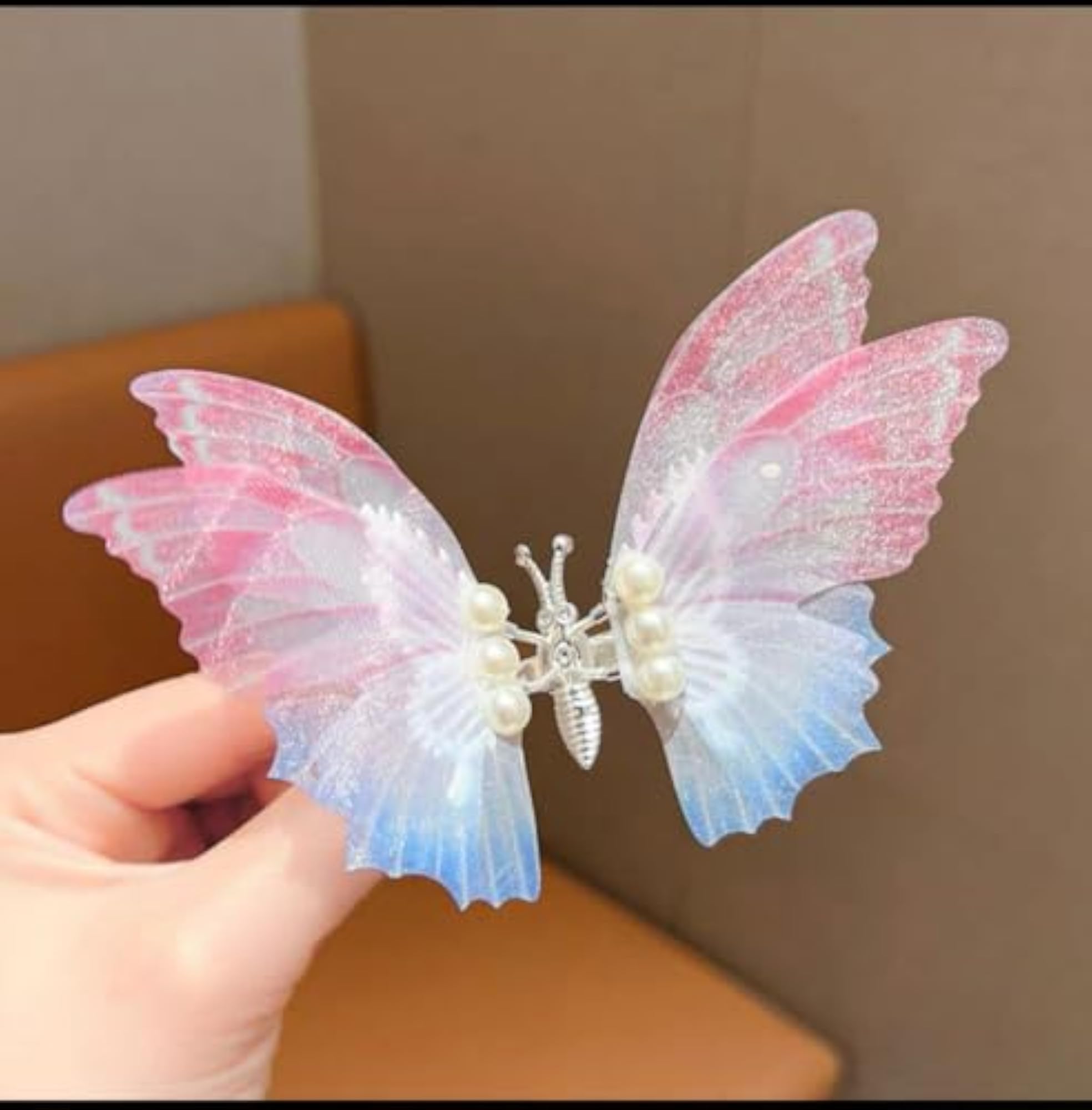 3D Pearl Butterfly Clip for Girls, Handmade Hair Accessory