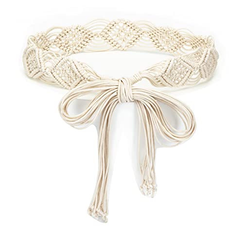 ILuvatar Women's Bohemian Style Rope Braid Waist Belt U33, White, 170 cm