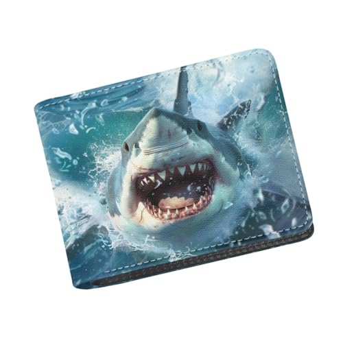 Image of Coldinair 3D Shark Leather Wallet for Teen Boys Kids Purse Wallets Leather Kids Boys Bifold Wallet Credit Card Cash Id Holder Cool Slim Bifold Small Coin Purses,Waterproof