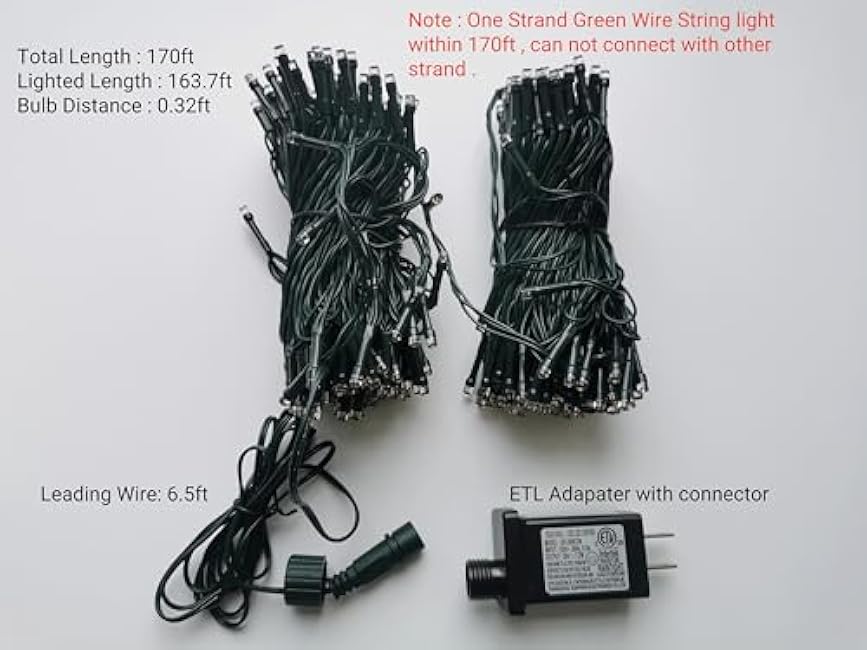 500 LED String Lights Indoor Outdoor Green Wire, Fairy Lights Warm White Christmas Lights for Classroom, 170 FT One Long Strand Fairy Classroom Light Plug in for Home Wedding Tree Yard Patio Decor