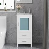 amzzar 16' Small Bathroom Vanity with Sink & Faucet & Drain Combo Narrow Depth Vanities Cabinet for Restroom Small Spaces Modern White