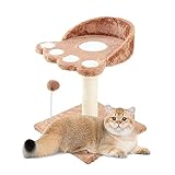 Kratzbaum Katzenbaum Turm für Indoor Katzen mit Natursisal Kratzbäumen und Plüsch Pom Pom für Kätzchen & Erwachsene Katzen (Braun)