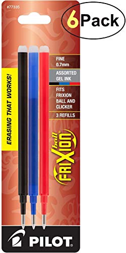 Pilot Gel Ink Refills for FriXion Erasable Gel Ink Pen, Fine Point, Assorted Ink, Pack of 18 (77335)
