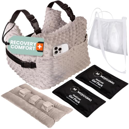 MOYOAMA Post Mastectomy Pillow Hands-Free Protection with Secure Strap & Easy-Clean Washable Cover Breast Surgery Must Haves Breast Reduction Recovery Supplies Breast Augmentation Moonlight Grey