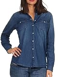 Sublevel Damen Jeanshemd Bluse LSL-392 Shirt in Denim-Optik Middle Blue Denim M
