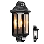 National Lighting Black Outdoor Security Lights - PIR External Wall Light - Motion Sensor Presence Detector Half Lantern Garden Porch Wall Lamp - IP44 Rated 60W GLS ES or LED E27 (Not Included)