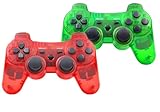 ＲＵＥＩＵＲＩ P-S3 Controller 2 Pack PS-3 Wireless controller P3 Controller Wireless Bluetooth Gamepad with USB Charger Cable for PS-3 Console (Clear Red+Clear Green)