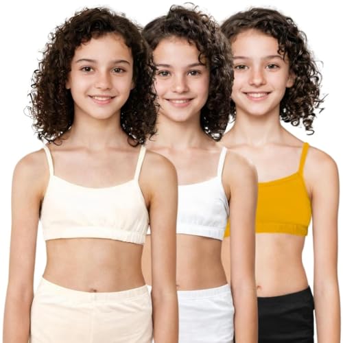 Image of ADIRA | Beginners Bra for Girls 13-14 Years | Flat Padding for Nipple Coverage | Comfortable Strecthy Cotton | Comfy-Breathable Beginners Bra & Super Soft Material | Pack of 3
