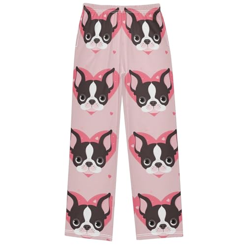 Boy's Pants Pink Bulldog Valentines Day Jogger Pants Elastic Waist Long Bottoms Trousers with Pockets 6-14 Years - Main Image