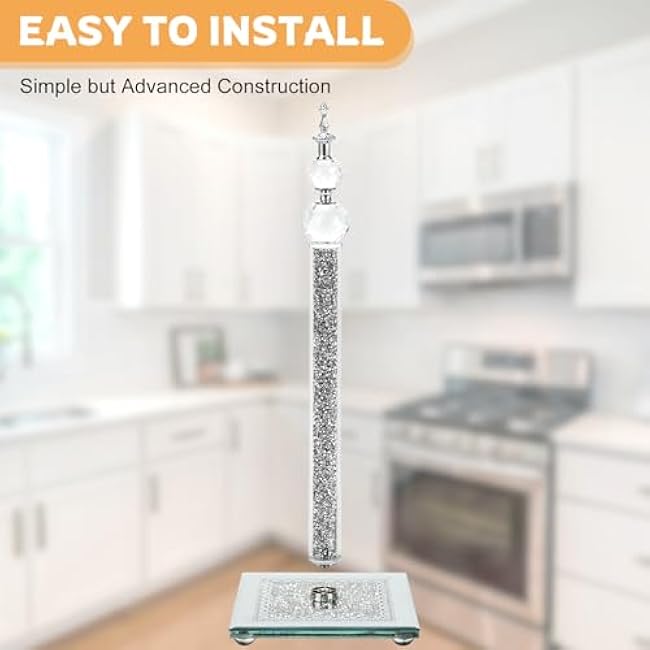 Silver Glass Paper Towel Holder,Crushed Diamond Standing Paper Towel Roll Holder,Kitchen Bathroom Countertop Crystal Paper Towel Holder with Cube Base