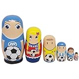 Enthält 6 verschiedene Größen Handmade Wooden Nesting Dolls mit 5 verschiedenen Mustern. Jede Puppe stapelt sich in der anderen.