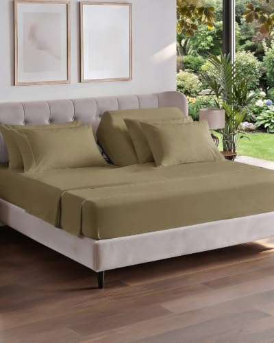 Image of Flex Top Split Head King 6 Piece Sheet Set - Breathable & Cooling - Khaki