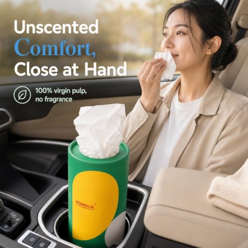 Image of Car Tissue Holder with 4 Facial Tissue Canisters | Car Organization - Car Interior Accessories - Cup Holder Tissue Cylinder - Replacement for Kleenex Tubes - Total 240 Tissues