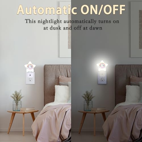 Image of Unicorns Rainbows Plug-in Night Light with Dusk-to-Dawn Sensor for Bedroom,Bathroom and Living Room Sleep Friendly lamp for Women /Girls /Boys Gift,0.5W