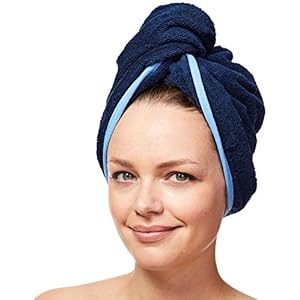 Sowel® Haartulband van 100% biologisch katoen, GOTS-gecertificeerd, tulband handdoek met knoop, dames, marineblauw/blauw
