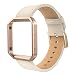 Simpeak Compatible for Fitbit Blaze Bands with Frame, Small, Multi Color, Genuine Leather Band for Fit bit Blaze Smartwatch Women Men, Beige Band + Rose Gold Metal Frame
