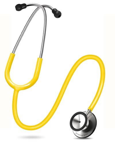 Image of FriCARE Dual Head Stethoscope - Stethoscopes for Nurses, Medical Nursing Students, Paramedics /EMT /LVN /VNA Backup Estetoscopio, Shield Yellow Tube, Stainless Steel Chestpiece