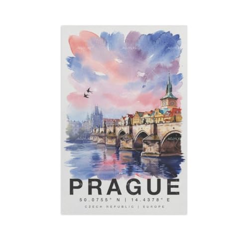 Décoration esthétique de chambre avec grand paysage de Prague