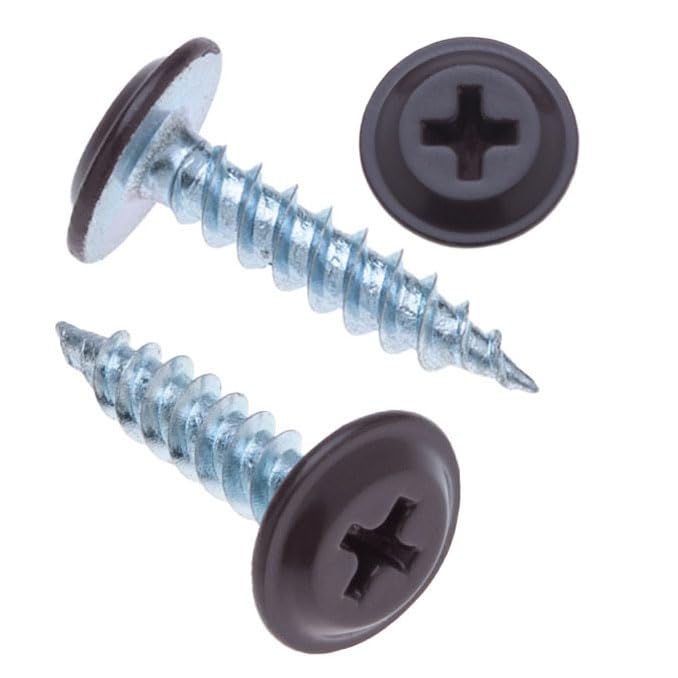 4.2mm x 19mm Self Tapping Phillips Screws for Sheet metal to Wood, Powder-Coated Chocolate Brown (RAL 8017), Fine Thread, Sharp Tip, Wafer Head Screw, Galvanized, Indoor & Outdoor Use, 250 pcs