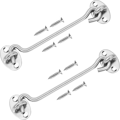 Image of Rainspire (2 Pack) 12 Inch Privacy Hook and Eye Latch for Barn Door, Stainless Steel Gate Latch Barn Door Lock Cabin Hooks for Gate Shutters Window Slide Barn Shed Cabinet Bathroom, Silver