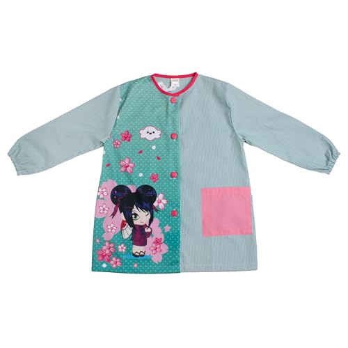 PRONENS®. Bata escolar infantil. Babi niños para guardería y colegio- baby de cuadro vichy, botones y bolsillo. Nombre personalizable. (FR/ES, Edad, 3 años, 4 años, Regular, SAKURA)