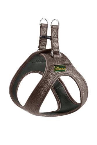 HUNTER Hundegeschirr Love, Farbe: braun, weiches Rindsleder, atmungsaktive Mesh-Polsterung, Herz handgenäht, hoher Komfort, Made in Germany, Größe: S