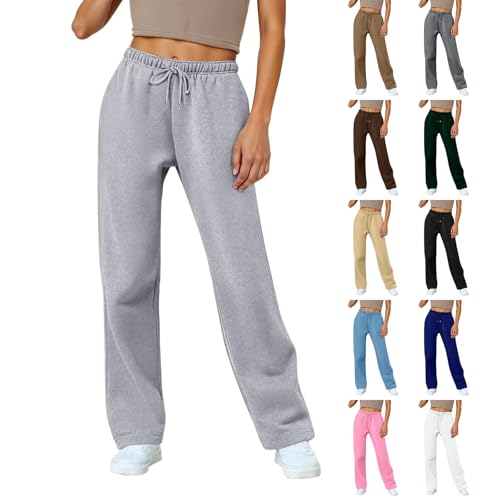 Straight Leg Sweatpants for Women Casual Elastic Drawstring High Waisted Joggers Wide Leg Lounge Pants with Pockets