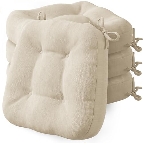 Codi Sitzkissen 40x40×8 cm 4er Set, Extra Dicke, Bequeme Stuhlkissen mit wasserabweisendem Bezug – Waschbare, rutschfeste Memory Foam Sitzauflagen für Stuhl, Outdoor und Gartenstuhl, Beige