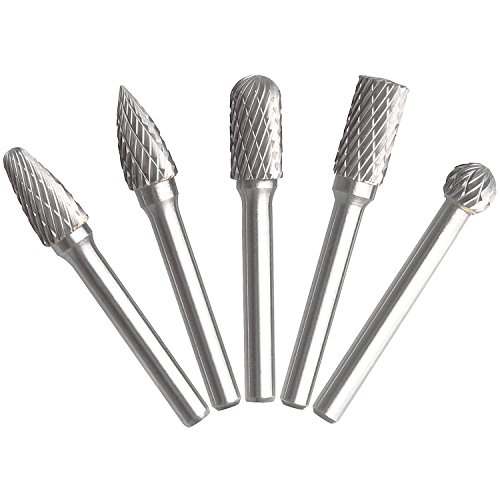 Carbide Burr Set with 1/4" Shank and 2/5" Head (10MM), CBTONE 5 PCS Double Cut Tungsten Carbide Rotary Burrs 1/4 Inch 6mm Shank Die Grinder Bits for Carving, Polishing, Engraving and Drilling