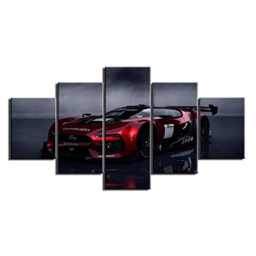 Affiche de voiture supersport rétro YUANJUN 5 pièces sur toile XXL avec cadres pour salon