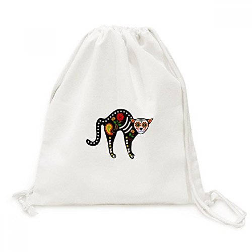 Sac cordon en toile motif chat noir halloween pour voyage et loisirs