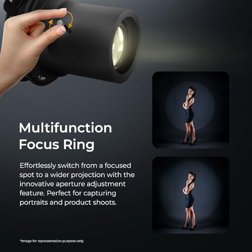 Image of Digitek (DS 230) Bowens Mount Optical Snoot Kit for Studio Light Flash, Accessories with 6X Gobos & 4X Color Gels (Red /Yellow /Green /Blue), Multifunction Focus Ring, Premium Metal Construction