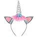 Produktbild Horn Stirnband Ohren Foto Requisiten Mädchen Geburtstag Outfit Wangen Glitzer Horn Stirnband Blumen Kopfbedeckung Zubehör für Party Dekoration Cosplay Kostüm (Silber)