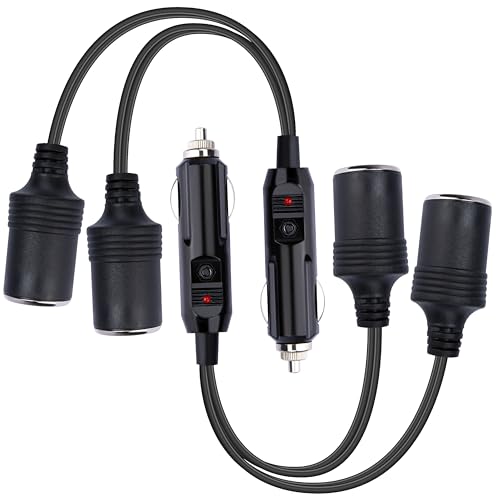 Image of 2 PCS 12V Double Cigarette Lighter Adapter, 1 to 2 Car Cigarette Lighters Splitter 2 Socket, 18AWG Dual Cigarettes Lighter Extension Cord with 15A Fuse, Car Charger Splitter