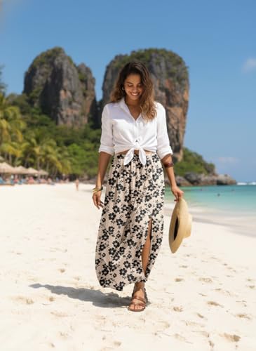 HiMONE High Waisted Maxi Skirt Flowy A Line Silhouette Lightweight Fabric for Beach Holiday Casual Weekend — view 2