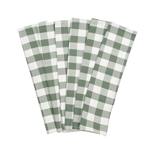 Image of Sage Green Cotton Kitchen Towels - 100% Cotton, Highly Absorbent, Quick Dry, Durable, 30 inchx20 inch, 6 Pack, Gingham Pattern Dish Towels with Hanging Loop - Classic Plaid Pattern (6 Pack)