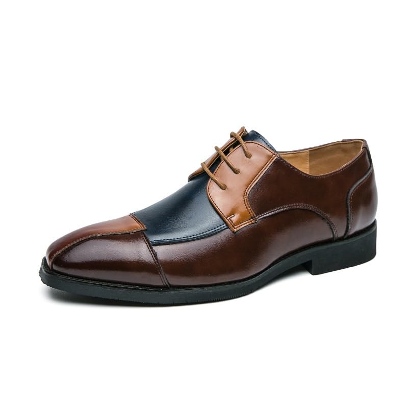 Men's Oxford Shoes with Contrasting Leather Panels and lace-up Design, Men's Business Modern Formal Wedding Classic Leather Shoes