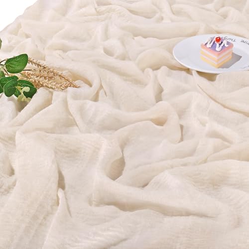 Cinkee Chemin Table Runner 80x300cm, Cheese Beige Nappe,Gaze Bohème élégante, Décoration de Table Intérieur Vacances Mariage Fête Anniversaire Décor