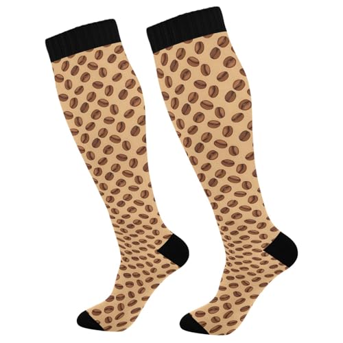 ALAZA Coffee Bean Brown Compression Socks for Women Men Circulation Long Socks Running Athletic Cycling 1 pair
