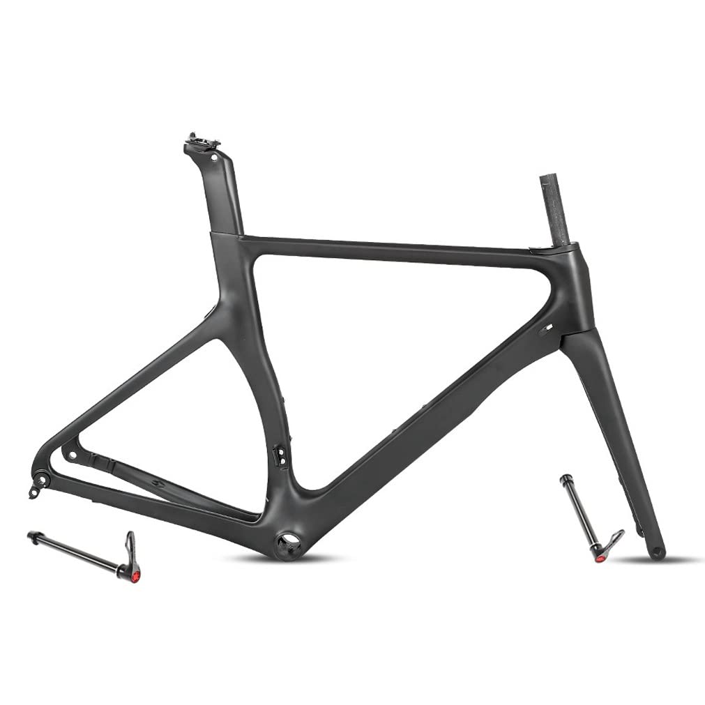 QHIYRZE Disc Brake Carbon Fiber Road Bikes Frameset 700c Off Road Racing Frame 46/48/50/52/54CM BB86 Thru Axle Bicycles Frame F12x100mm/R12x142mm (Color : Black, Size : 52CM)
