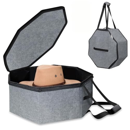 Hat Storage Box for Women & Men, Cowboy Hat Box for Travel, Hat Bag Hat Case with Handles, Hat Box for Women Storage and Large Cap Bag for Men Carry (Grey)