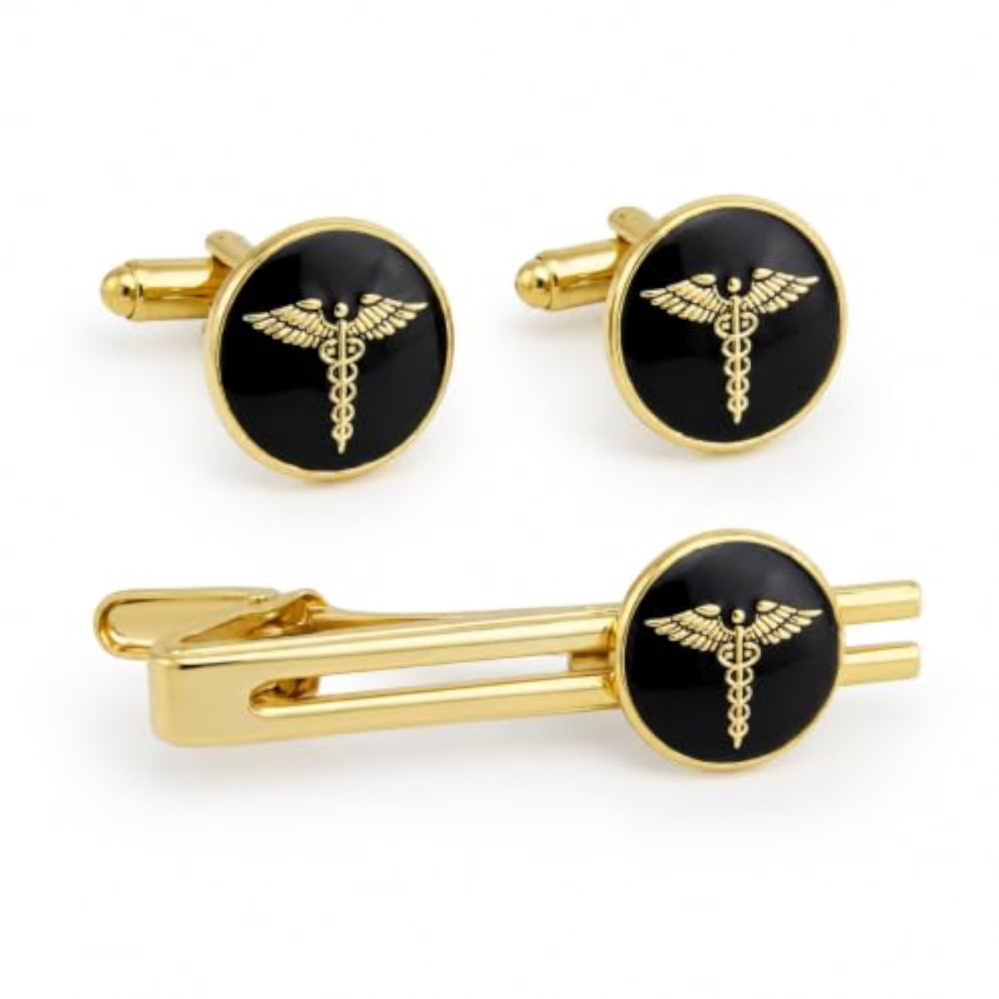Men's Formal Round Black And Gold Cuff Link Set